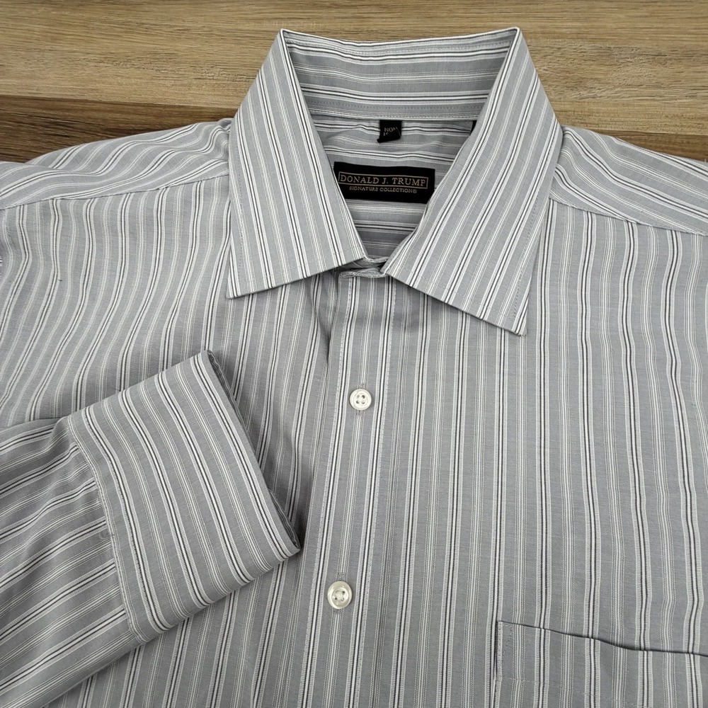 Donald J. Trump Signature Collection Non Iron Gray Stripe Shirt 16.5 32/33